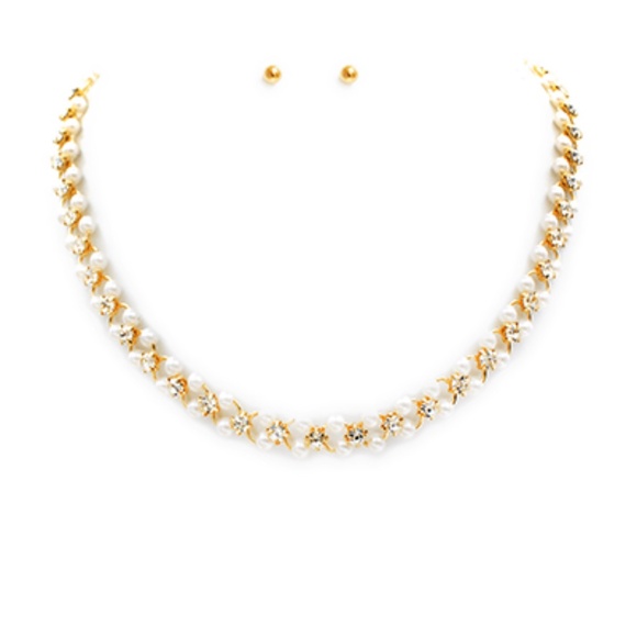 Pave & Pearl Chain Necklace Set - Picture 1 of 2